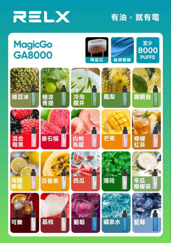 RELX電子煙 悅刻 RELX GA8000口拋棄式一次性電子煙 免充電